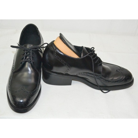 Men\'s Leather Size 8 Dress Wingtip Lift Shoes Black 3\